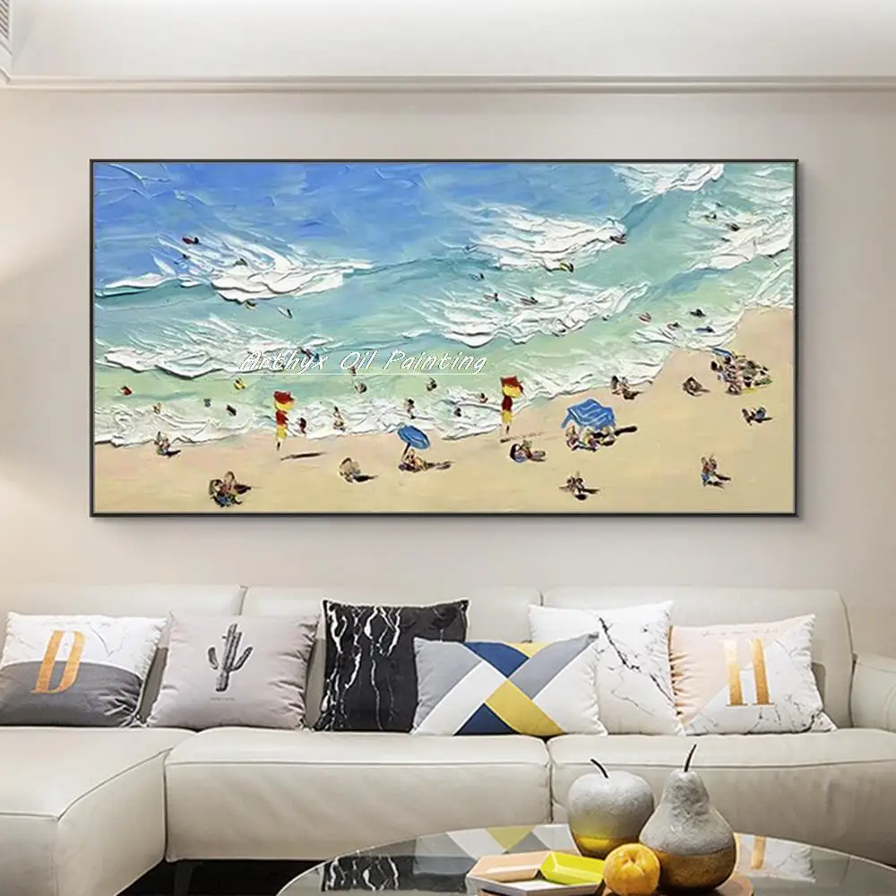 

Arthyx Modern Abstract Beach Scenery Oil Paintings On Canvas,Handmade Thick Texture Wall Art,Pictures For Living Room,Home Decor