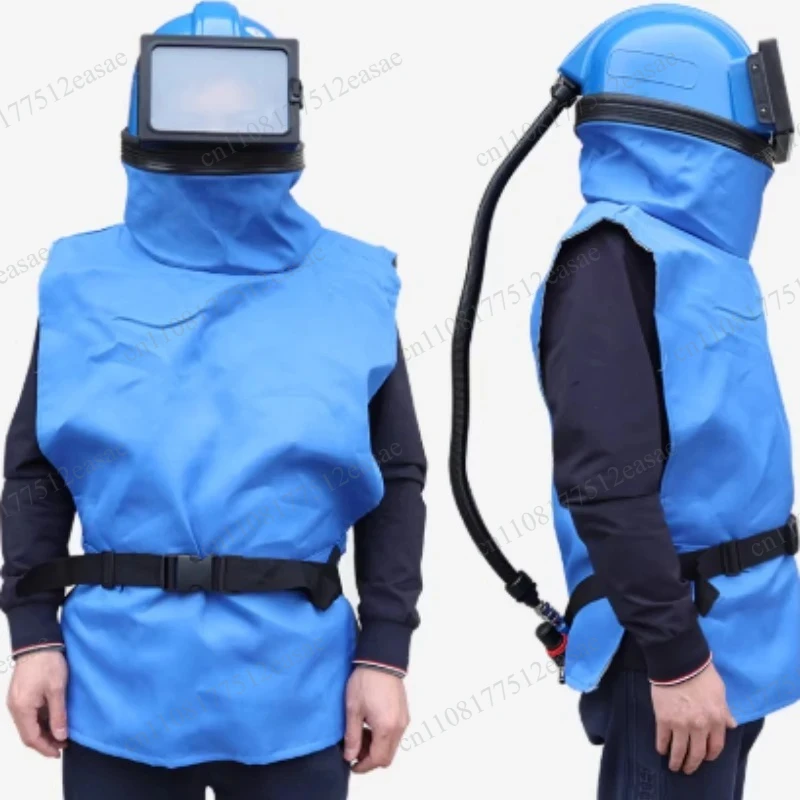 Blue Air-Conditioned Oxygen Supply Sandblasting Helmet Integrated Sandblasting Cap Sandblasting Suit