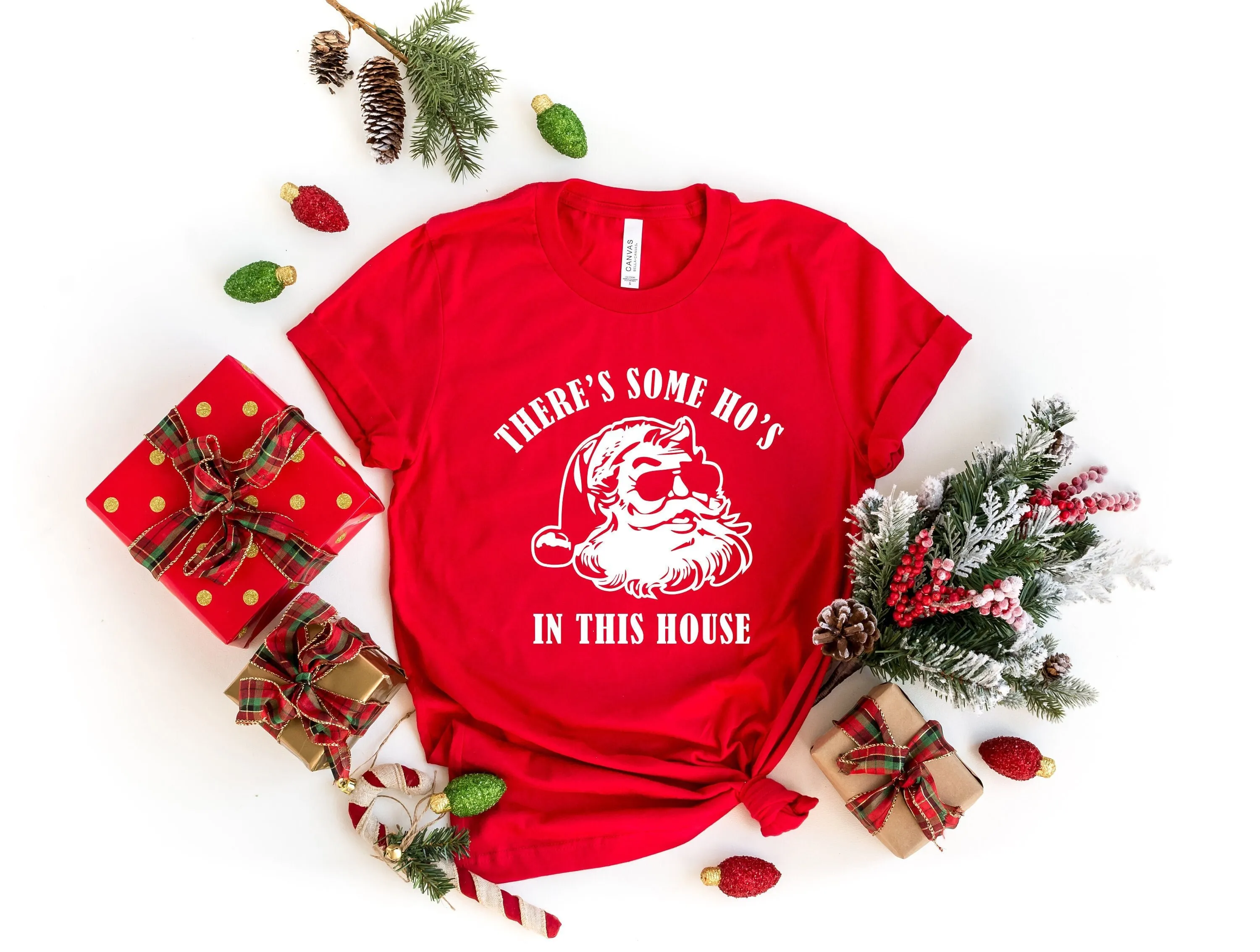 There's Some Hos in This House T Shirt Christmas Funny Santa Family