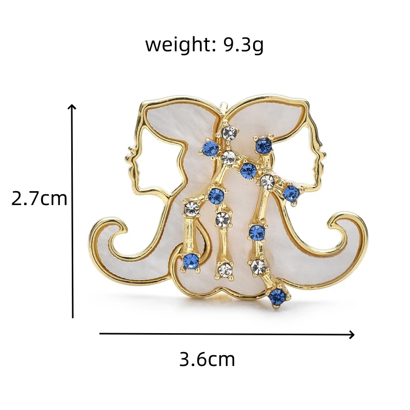Wuli&baby Gemini Rhinestone Star Zodiac Brooch Pin 2025 Shell Crystal Jewelry Accessory Gift Metal Badge For Suit
