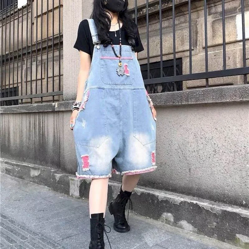 Imagem -04 - Denim Jumpsuit Mulheres Oversized Loose Shorts Casual One Preço Outfit Mulheres Playsuits Global para as Mulheres Cinco Pontos Calças Perna Larga