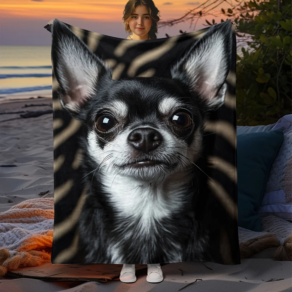 Cozy Dog Puppy Portrait Photo Print Throw Blanket for Pet Lovers Cute Canine Novelty Home Decor Fleece Gift