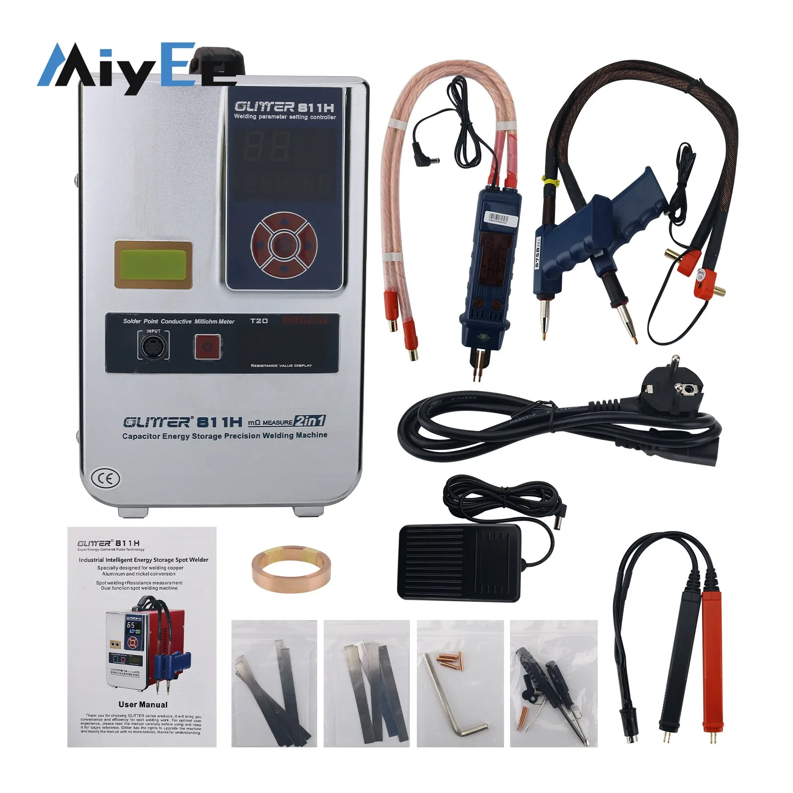 

811H 42KW Industrial Dual Function Spot Welder with S-73B (25mm^2) Integrated Welding Pen for 18650/21700/32650 Batteries