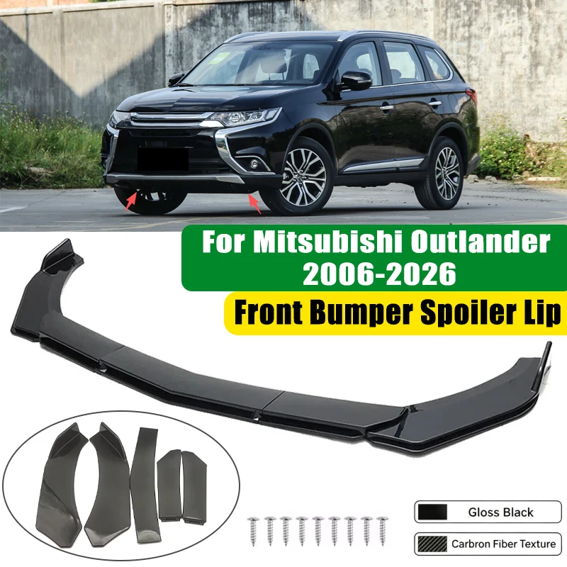 For Mitsubishi Outlander 2006-2026 5Pcs ABS Car Front Bumper Lip Spoiler Splitter Body Kit Canard Tuning Accessories