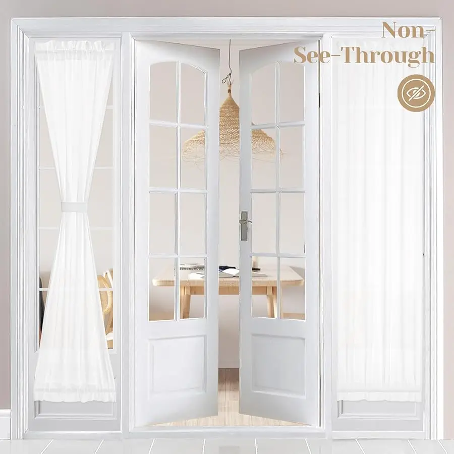 

Non-See-Through French Door Curtains Set of 2 for Front Door, Light Filtering Pri acy Semi Sheer Window Curtains with Rod Pocket