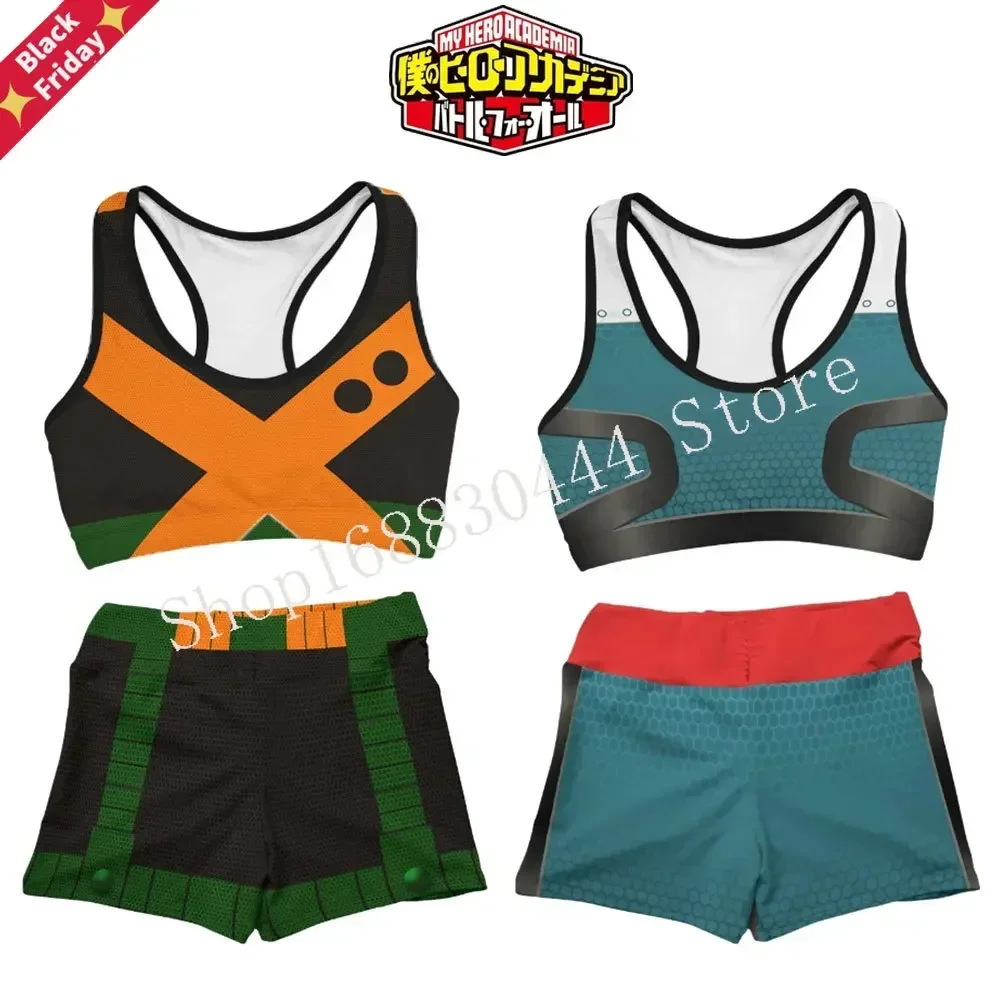 

Anime My Hero Academia Midoriya Izuku Deku Bakugou Sports Vest Bra Shorts Suit Sport Swimsuit Two-piece Suit Cosplay Costume