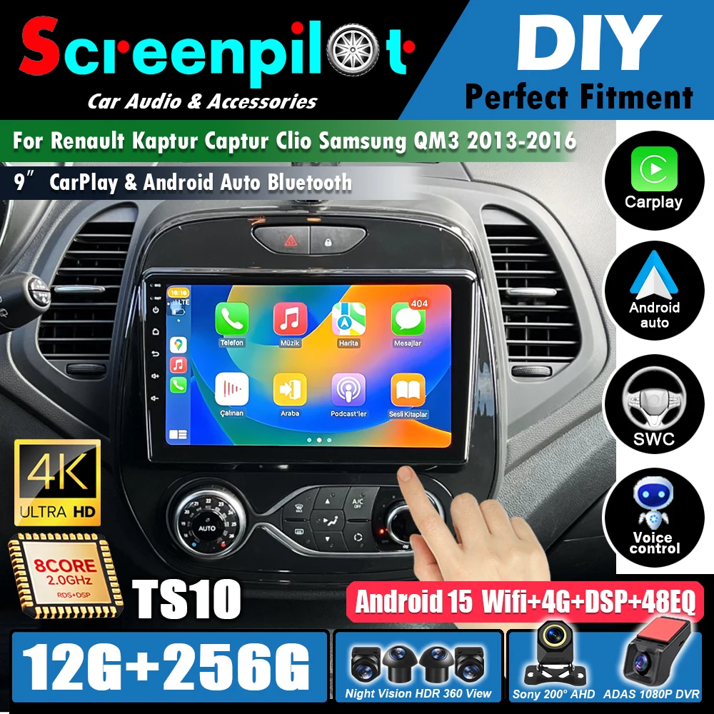 Android 16Car Radio For Renault Kaptur Captur Clio Samsung QM3 2013-2016 Wireless Carplay multimedia Mirror Link GPS Navigation