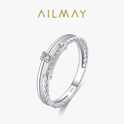 Ailmay Genuine 925 Sterling Silve Trendy Hemp Flowers Clear Zircon Finger Ring For Women Wedding Engagement Fine Female Jewelry