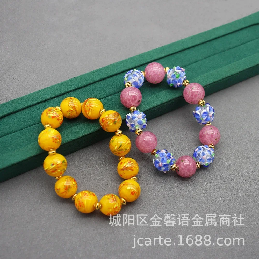 

Beads Glass Chicken Fat Yellow Pink Frog Skin Simple Retro Jewelry Medieval Glass Bracelet