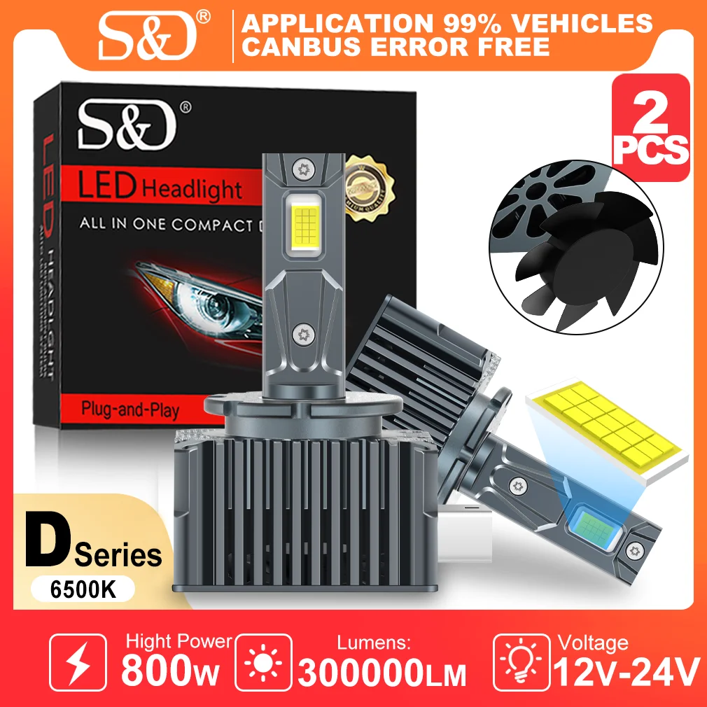 S&D D8S D3S Canbus LED Headlight 800W D4S D4R D8R D3R LED HID Auto Lamps LED Lights Bulbs For BMW Audi Benz 6500K Plug&Play