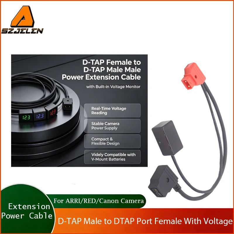 D-TAP Female to DTAP Male with Voltage Monitor Power Extension Cable for ARRI/RED/Canon Camera V-Mount Batteries