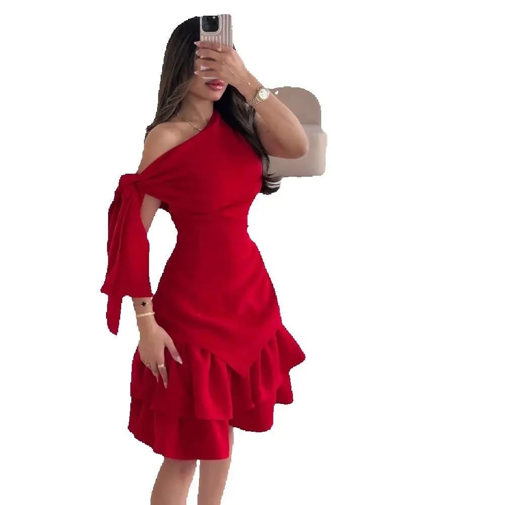 Kurzes Partykleid für Damen, einschulterig, rot, Mini-Abschlussballkleid, A-Linie, Saudi-Arabien, Kleider für besondere Anlässe, maßgeschneidert