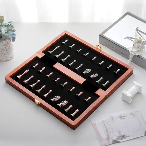 Schackpjäser i zinklegering, antikbrons, 29 cm/11,42 tum, högkvalitativa, hopfällbara brädspel i massivt trä, underhållning 8 best sales schackpjäser i metall - №6