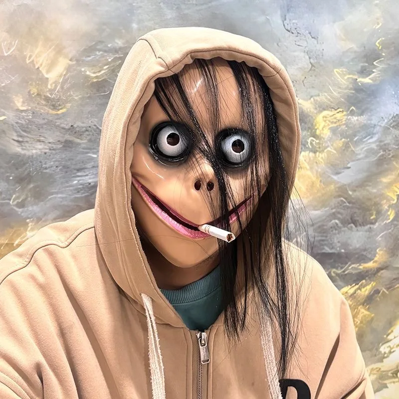 

New Halloween Horror With Long Hair Mask Funny Mask V-shaped Mouth Mask With Hair Female Ghost Mask Roleplay MoMo Mask