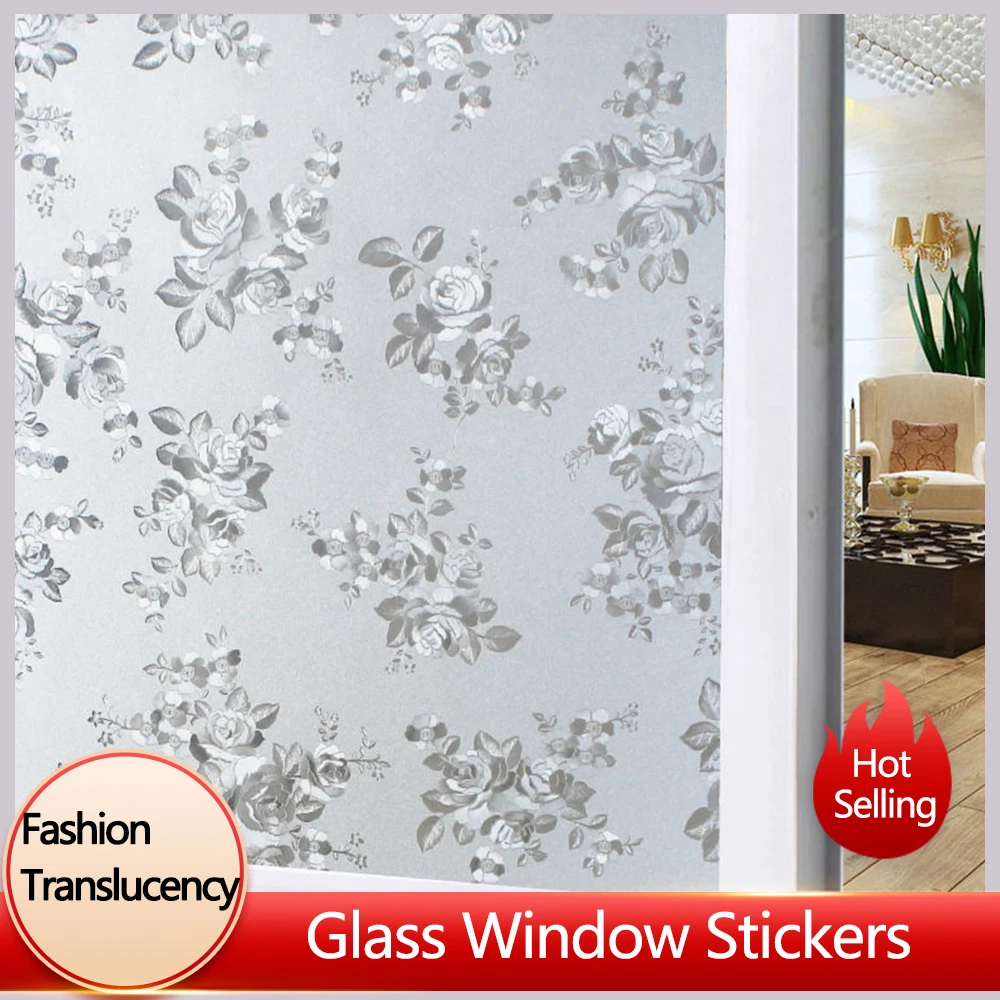 Frosted Glass Free Stickers Transparent And Opaque Office Anti Peeping Window Film Bathroom Electrostatic Window Flower Sticker