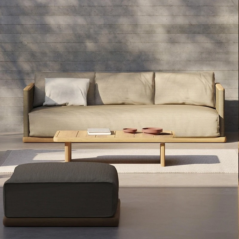 

Outdoor sofa solid wood living room rattan sofa combination courtyard waterproof furniture