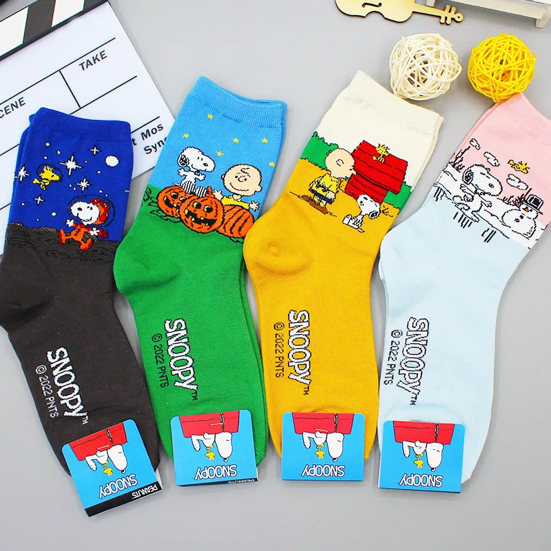 Anime Kawaii Snoopy Middle Cotton Socks Comfortable Breathable Cartoon Daily Leisure Sports Socks Colorful Fashion For Girls