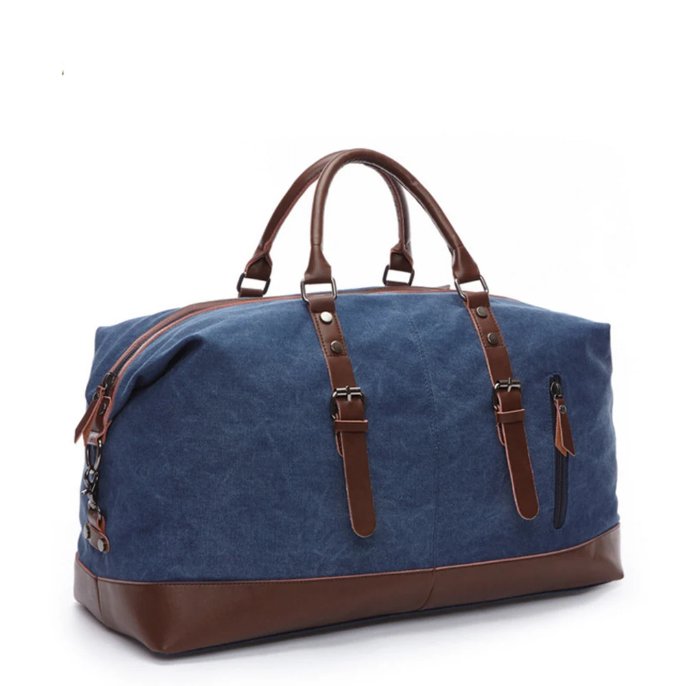 CFUN YA Vintage Canvas Travel Tote Duffle Bag with Double Handles Detachable Shoulder Strap and Zip Pockets for Weekend Trips