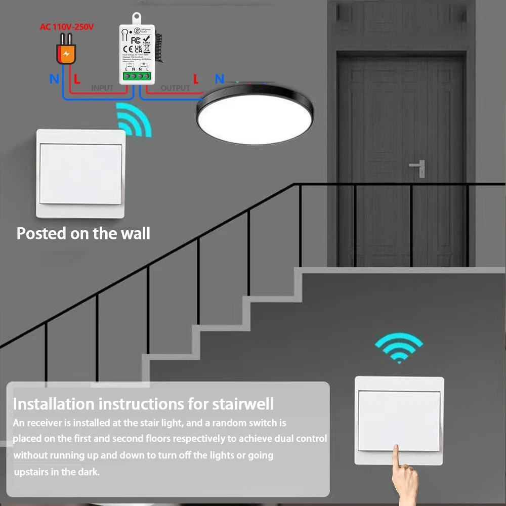 Self Generating Switch No Need Battery RF Wireless Light Remote Control Switch AC110V 220V Mini Receiver for Home Appliance LED