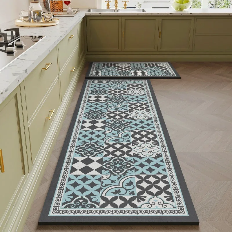 Retro Bohemian Kitchen Rug Long Strip Runner Rugs Non-slip Carpet Dirty Resistant Washable PVC Leather Floor Mats Tapis Cuisine