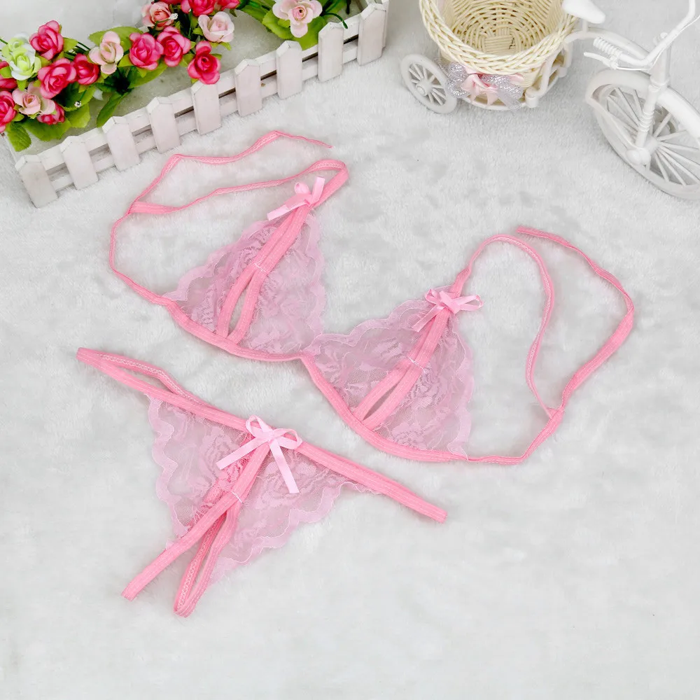 Sexy Lace Erotic Lingerie Embroidery Breathable Hollow Out Open Bra Panties Women\'s Underwear Two Piece Set Underwear Sleepwear