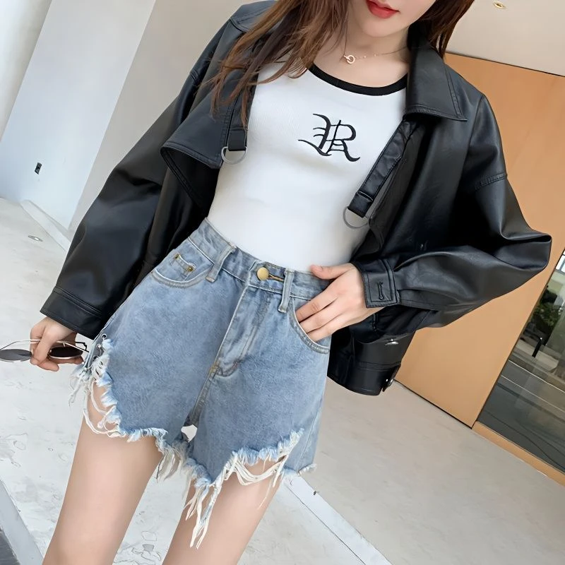 

Ripped Womens Denim Shorts Loose Baggy Short Pants for Woman To Wear Wide Trend 2024 Low Price Aesthetic Outfits Jeans Outdoor