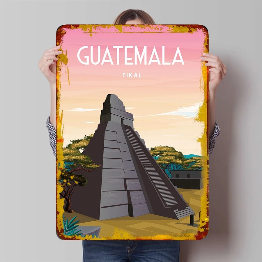 Guatemala Tikal pirámide maya paisaje hierro arte de la pared Decoración para sala de estar Oficina decoración del hogar