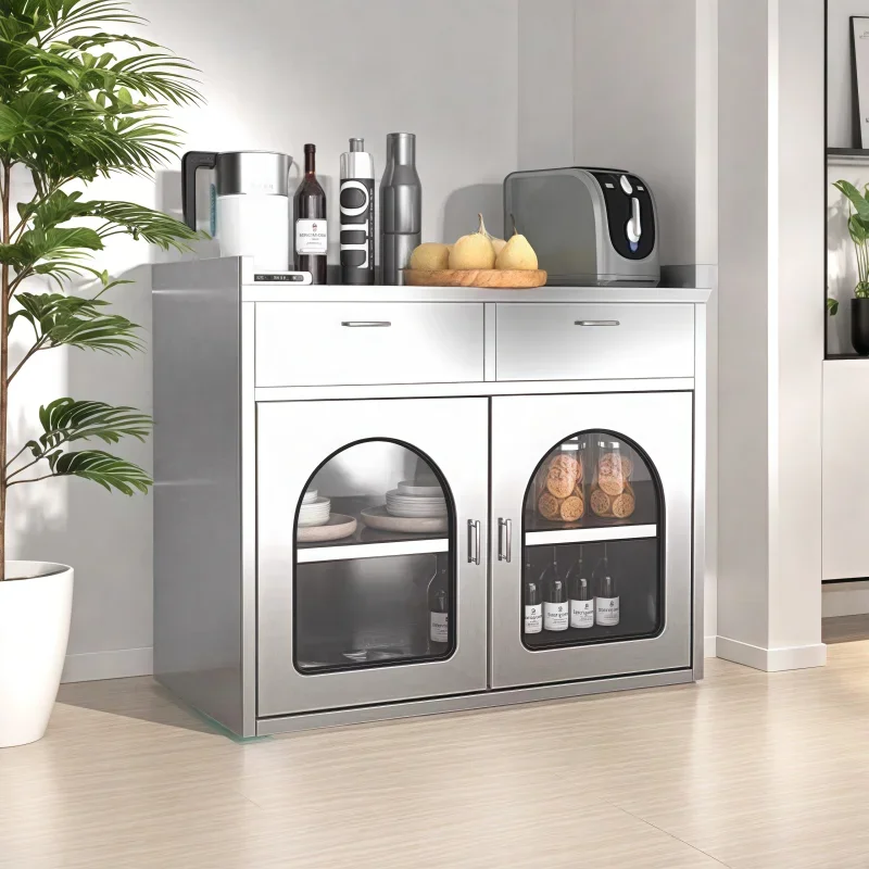 Stainless steel kitchen side cabinets household multi-layer storage lockers