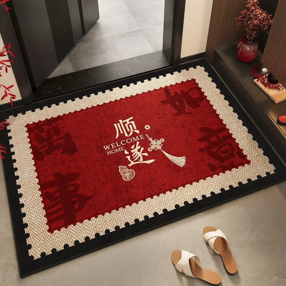 Anti Slip Spring Festival Door Mat Stain-resistant Blessing Entryway Rug Vintage Rectangular New Year Floor Mat Store Front Door