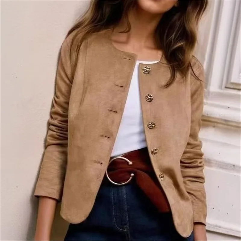 

Autumn and Winter New Women's Casual Commuter Jacket Versatile Crew Neck Retro Top Jacket Lazy Wind 2025