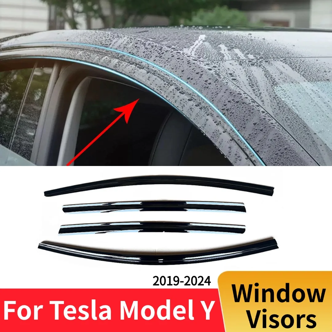 

Для Tesla Model Y 2019-2023 оконные козырьки, ветрозащитный козырек, защита от солнца и дождя, бровь, 4 шт., комплект кузова, тюнинг, стайлинг автомобиля, глянцевый черный