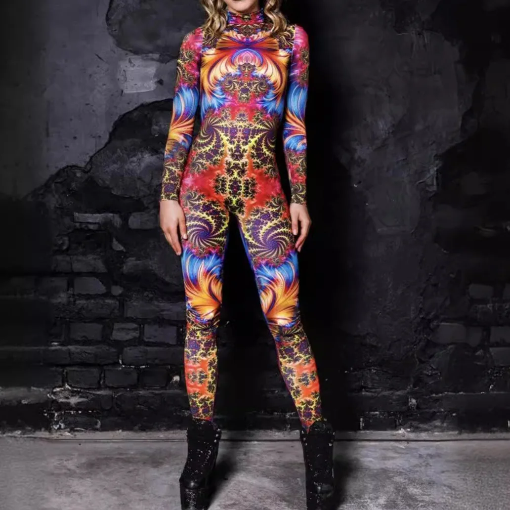 

Retro Robot 3D Printed Pattern Women Sexy Jumpsuit Adult Halloween Cosplay Costume Party Catsuits Carnival Bodysuit