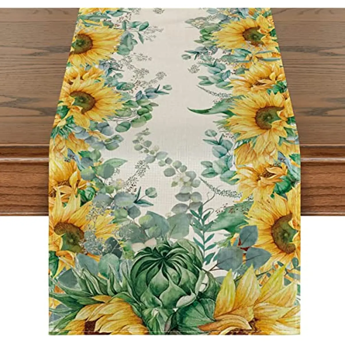 Sunflower Eucalyptus Table Runners Linen Stain Resistant Holiday Kitchen Table Decorations for Indoor Outdoor Home Party Decor