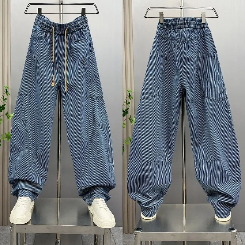 

Мужские брюки-палаццо в полоску, свободного кроя, повседневные, универсальные, для работы и отдыха, весна-осень, новинка, американский стиль