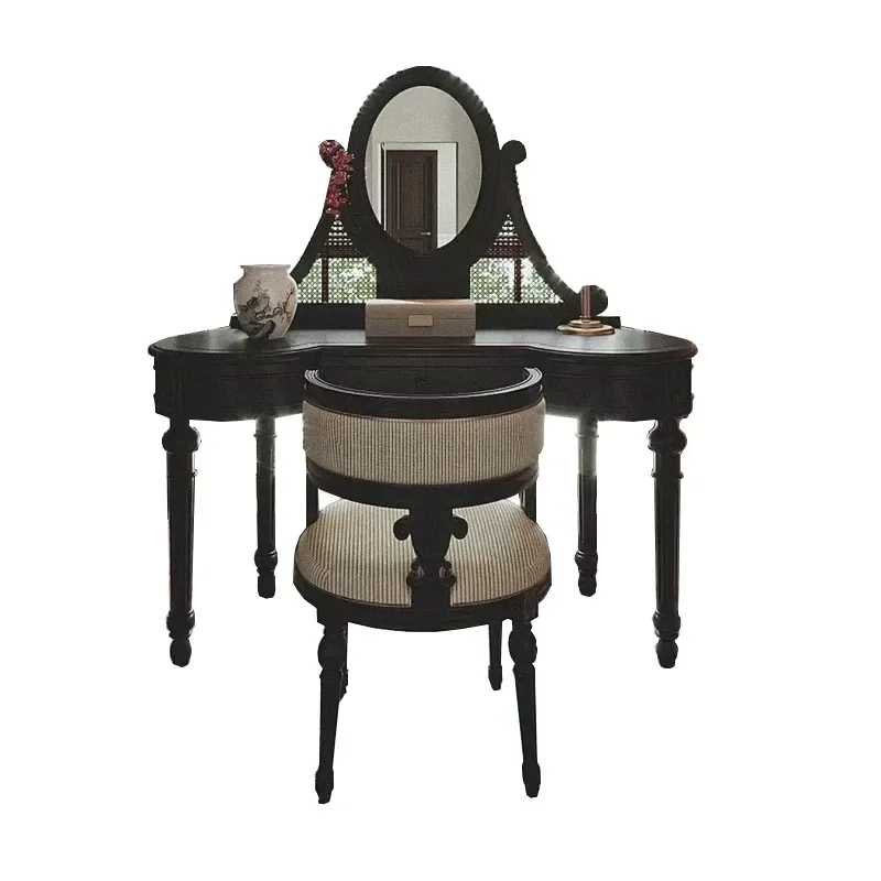 

Retro French solid wood dresser, Nanyang style engraving makeup table, dressing table, American country black dresser