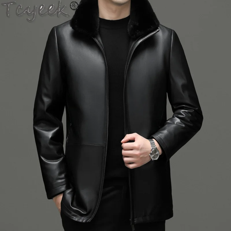 Tcyeek Genuine Leather Man Jackets Real Sheepskin Coat Spring Autumn Clothes Business Casual Mens Coats 2025 Jaqueta De Couro