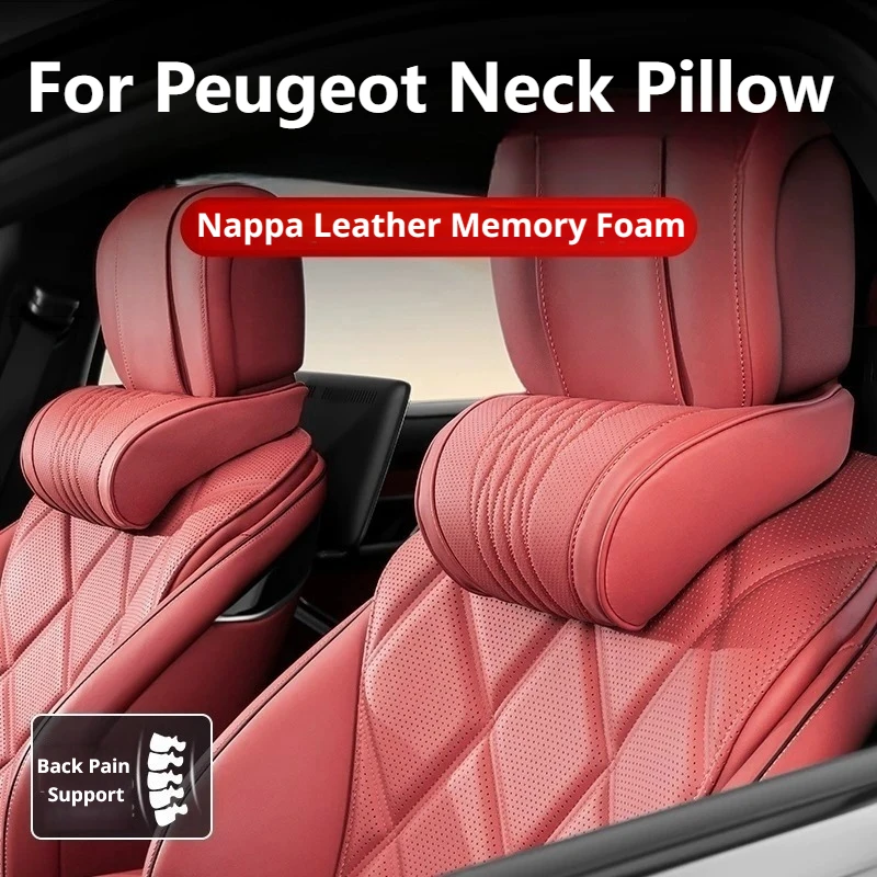 Car Headrest Pillow Memory Foam Perforated Leather For Peugeot Rifter RCZ 5008 3008 508 408 308 2008 208 E-208 Car Accessories