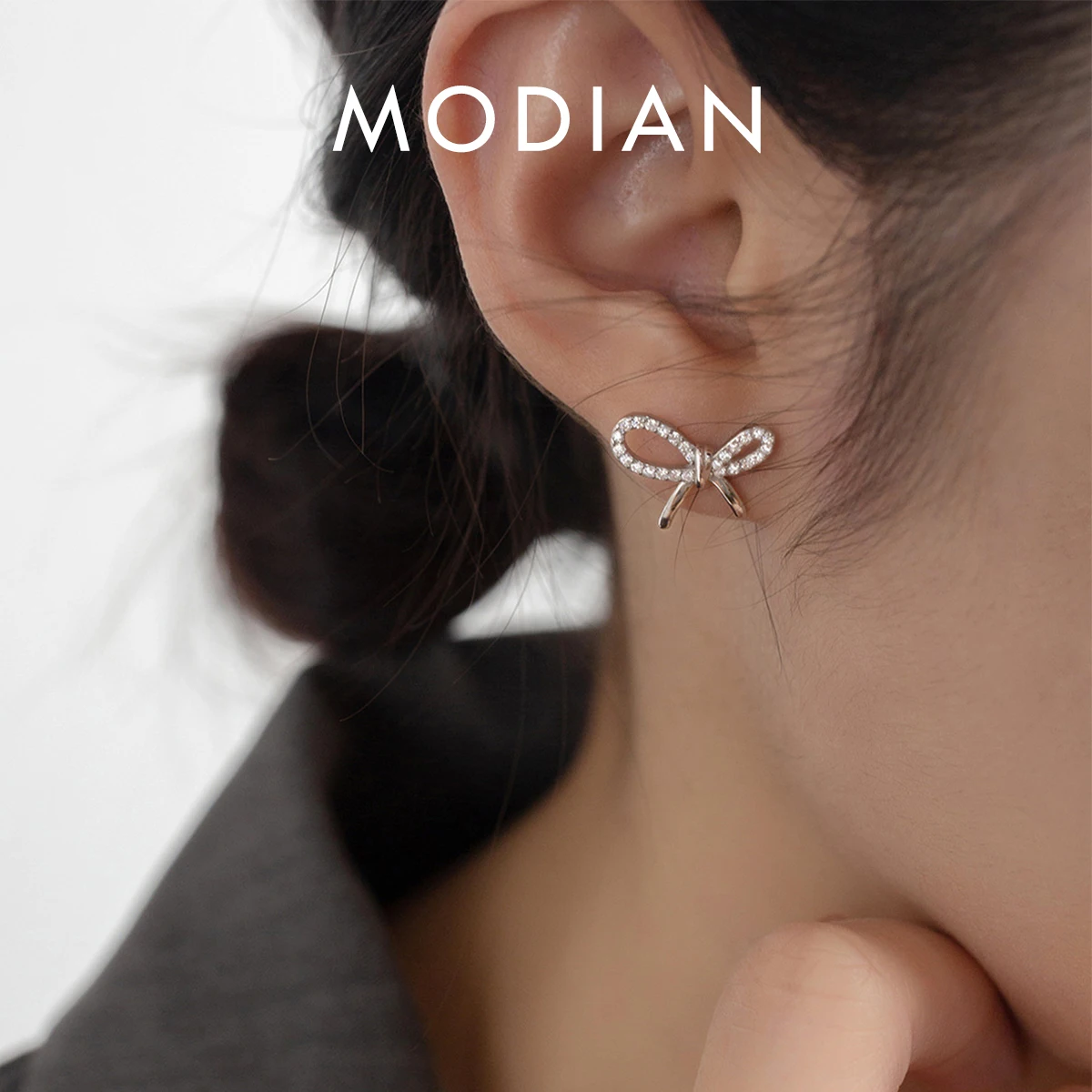 

MODIAN 925 Sterling Silver Pave Setting CZ Bowknot Stud Earrings Elegant Earrings For Women Original Design Fine Jewelry Gift