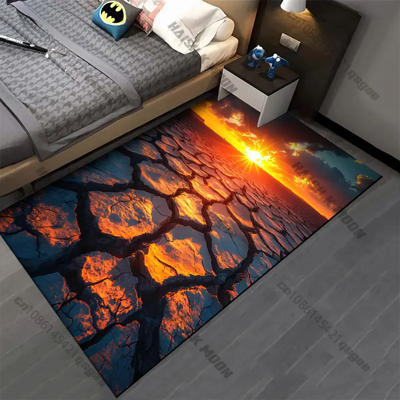 Sunset over cracked dry earth carpet Yoga living room room decor children's crawling mat doormat area rug games mat