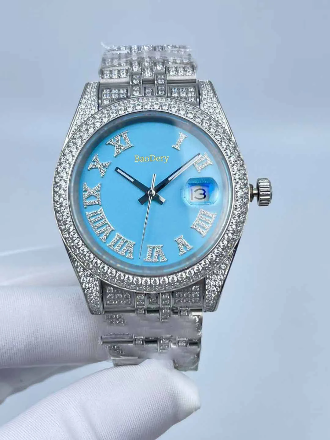 

Watches for Men - 41mm Diamond dial with Roman numeral diamond scale