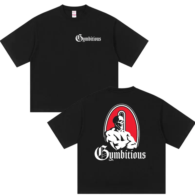 Olympia Gym Skeleton Fitness Pump Cover Graphic T Shirts Men's Vintage Fashion O-Neck Oversized Cotton T-shirt Unisex Streetwear