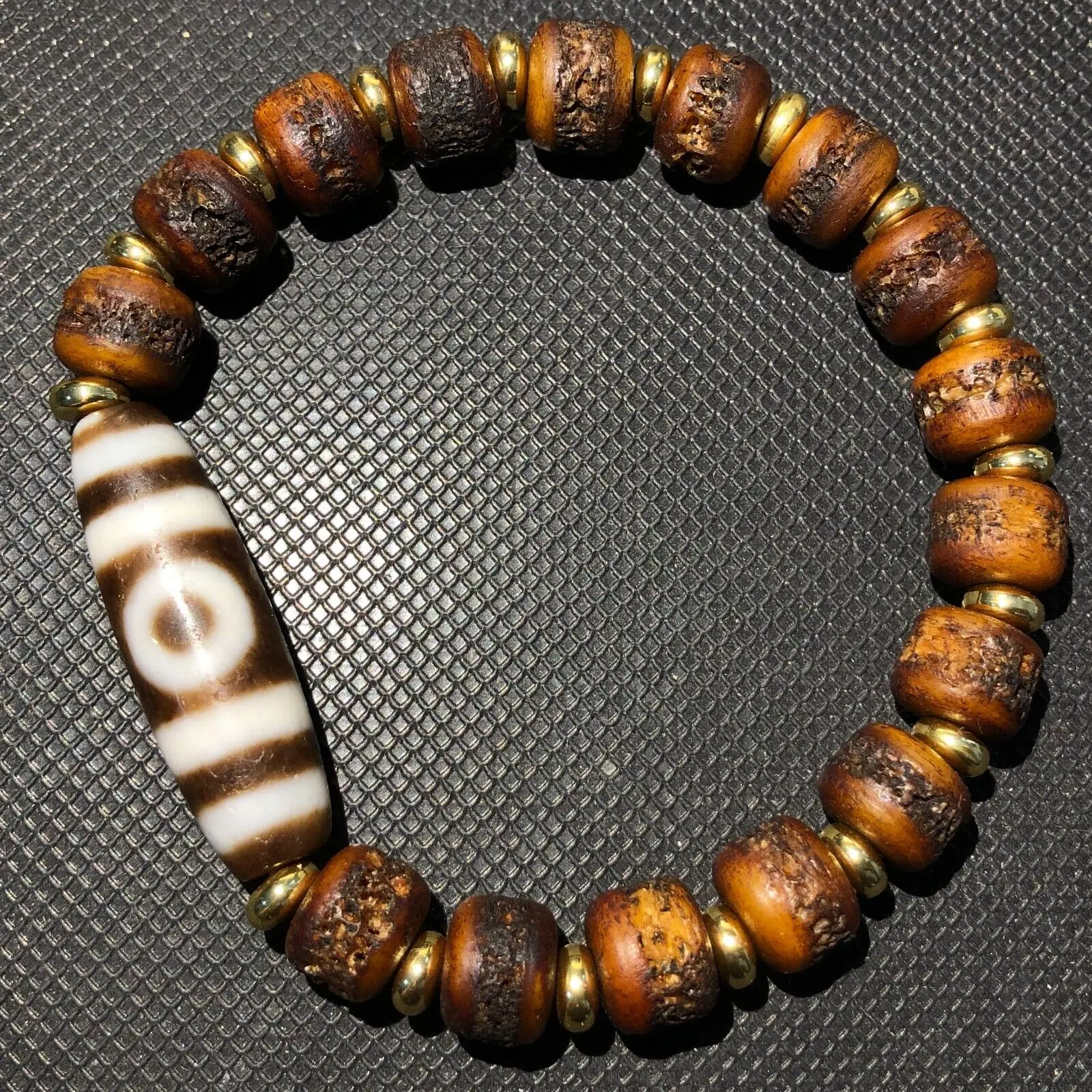 Magic Tibetan Old Agate 3Eye Totem dZi Bead Bracelet 11*36mmC2013