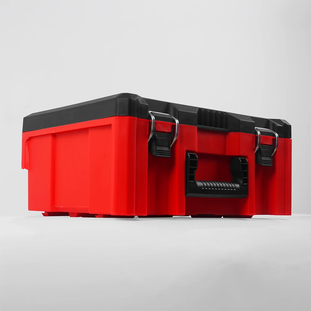 Black-Red Flip-Top Tool Box Car Repair Tools Storage Case Secure Lock Buckles Thickened Handle for Easy Carrying