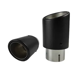 Car Matte Carbon Fiber Muffler Tip Exhaust System Pipe Mufflers Nozzle Universal Crimping Stainless steel Silver