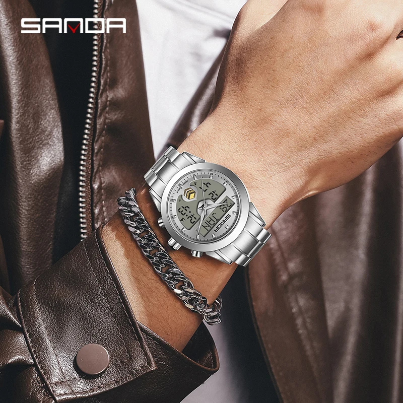 SANDA Hot sale Arab Fashion Multi functional Men's wrist watch Waterproof Calendar Reminder Lndicator Light Men Electronic Clock