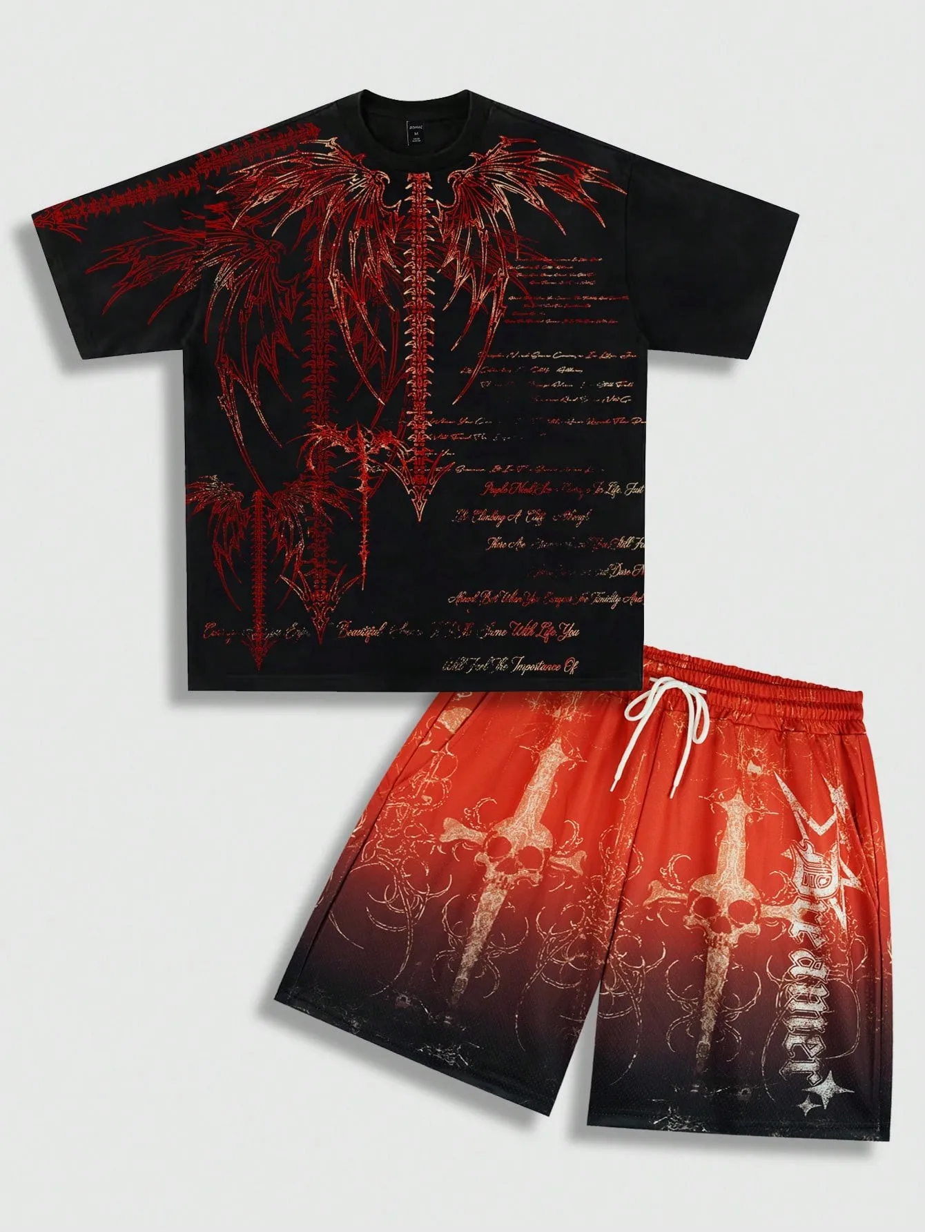 

2026 Summer New Men's Short-Sleeved Shorts Set with 3D Wings Pattern Print for Street Casual Fashion Comfortable and Soft