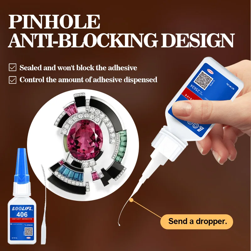 LOOLIFL 406 Super Glue Plastic Professional Adhesive Transparent Cyanoacrylate Glue Fast Drying Odorless Long Lasting Bonding