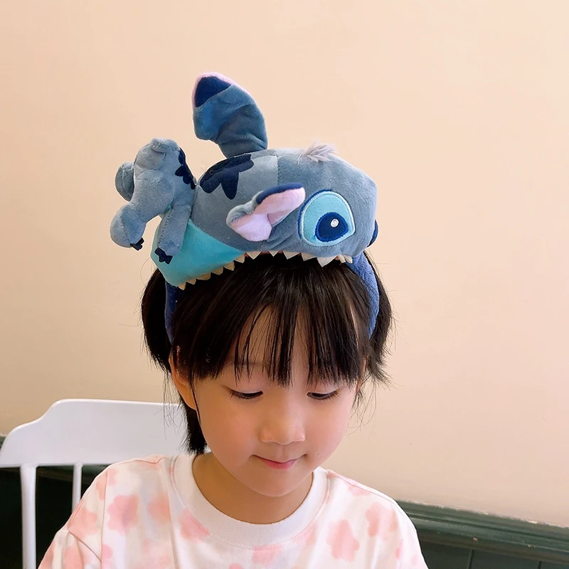 Disney Plush Stitch Ears Headband Women Cosplay Shark Hairband Girl Cartoon Cute Stitch Soft Hair Accessories Kids Birthday Gift