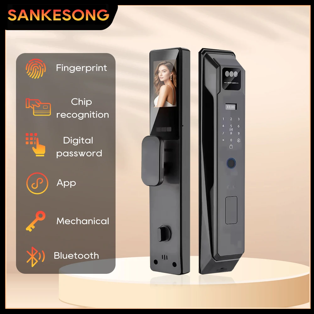 SANKESONG 3D Face Smart Door Lock Security Wishome APP Wifi Intelligent Fingerprint Password Biometric Electronic Key Unlock