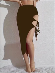 Cut Out Lace Up Bodycon Skirt, Sexy Solid Color Mini High-slit Skirt For Party & Club, Women's Clothing